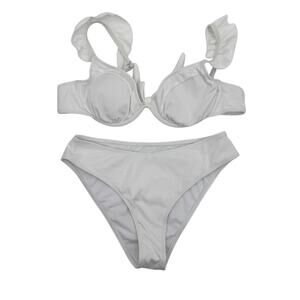 MakeMeChic Womens Large White Ruffle Strap Underwire 2 Piece Bikini Swimsuit